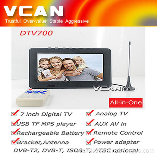 DTV700 home DVB-T2 tuner 7 inch Digital TV set top box USB AV in Rechargeable Battery